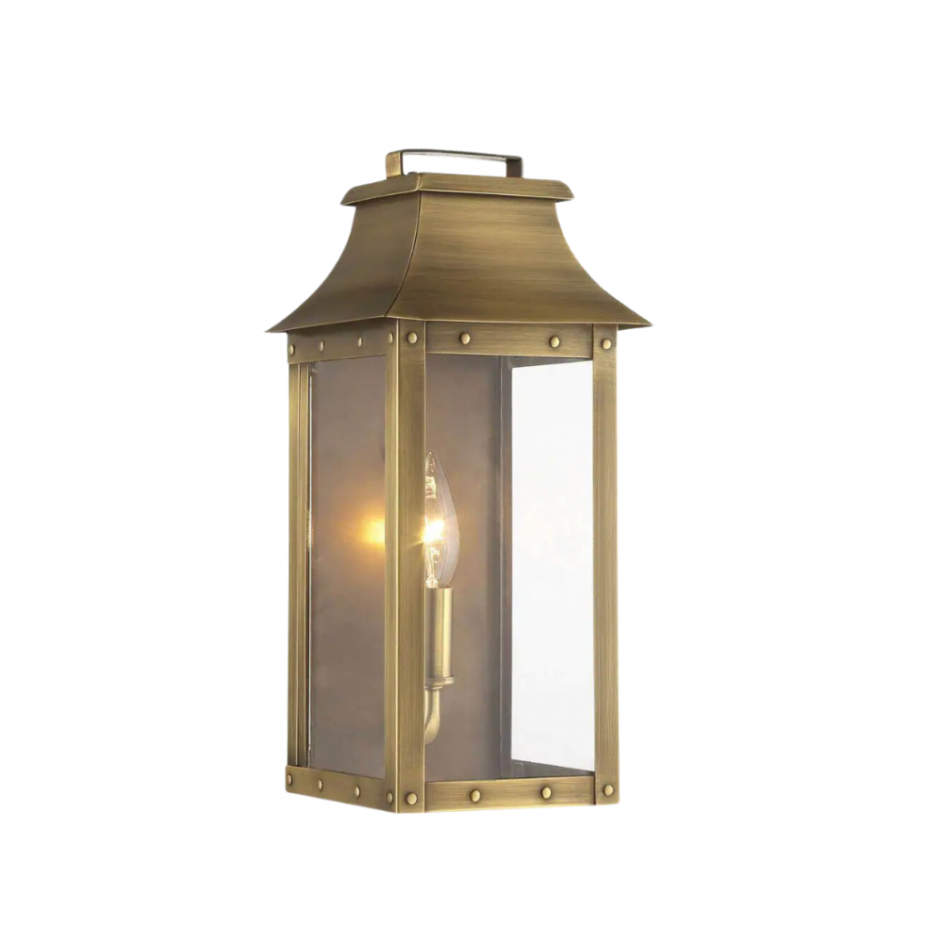 Manchester Collection 1-Light Aged Brass Outdoor Wall Lantern Sconce