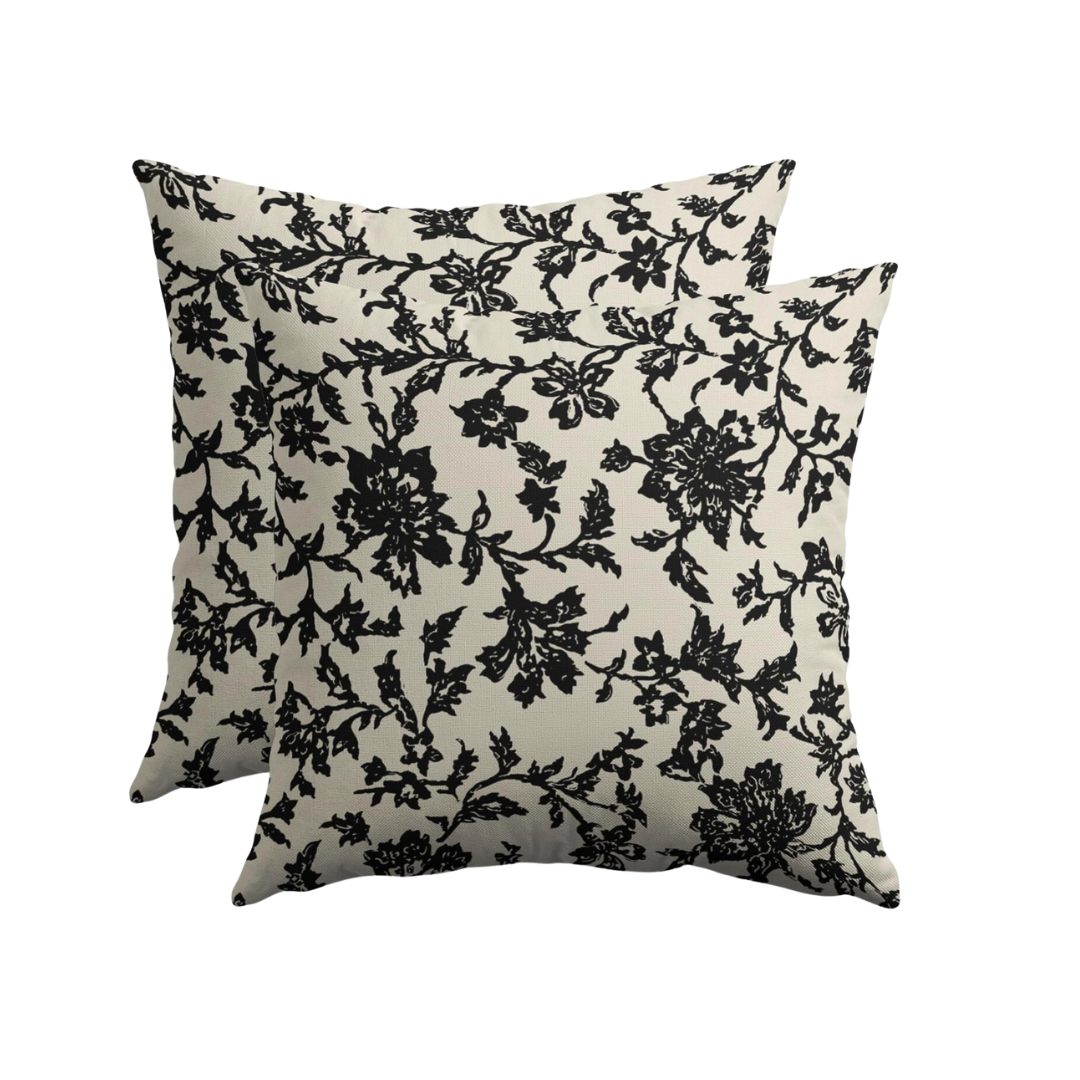 Black Floral Pillow Cover